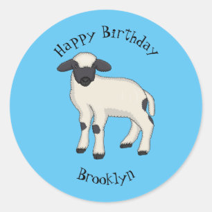 Valais Blacknose sheep cartoon illustration Runder Aufkleber