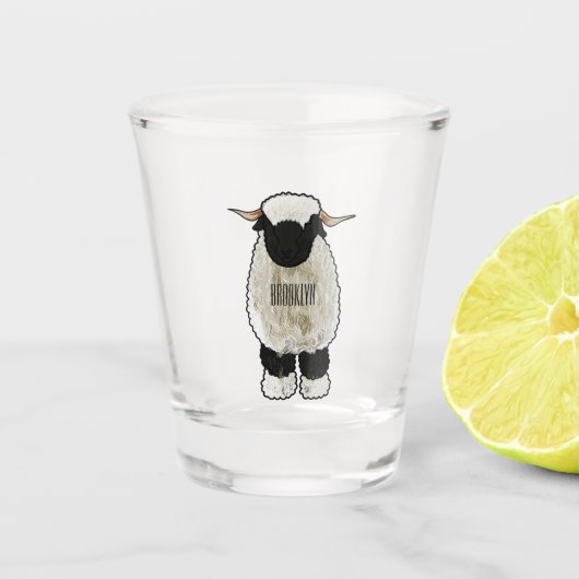 Valais Blacknose sheep cartoon illustration Schnapsglas (Vorderseite)
