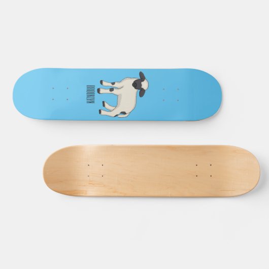 Valais Blacknose sheep cartoon illustration Skateboard (Horizontal)