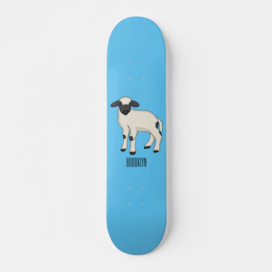 Valais Blacknose sheep cartoon illustration Skateboard (Vorne)
