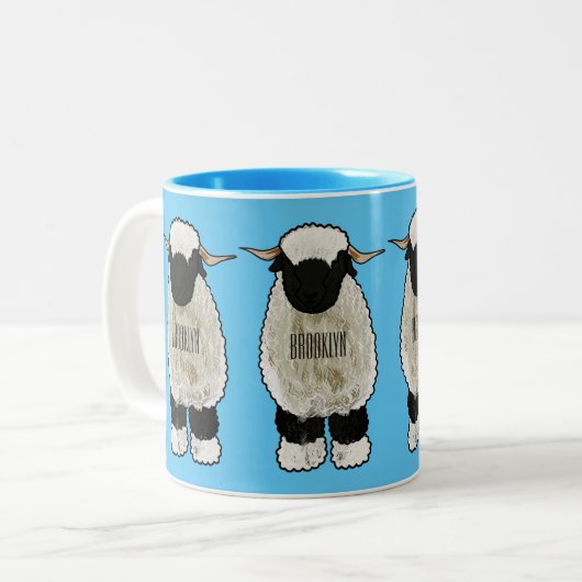 Valais Blacknose sheep cartoon illustration Zweifarbige Tasse (Vorderseite Links)
