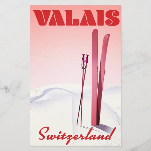valais Schweiz Vintages Skipposter Briefpapier (Vorderseite)
