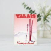 valais Schweiz Vintages Skipposter Postkarte (Stehend Vorderseite)