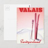 valais Schweiz Vintages Skipposter Postkarte (Vorne/Hinten)