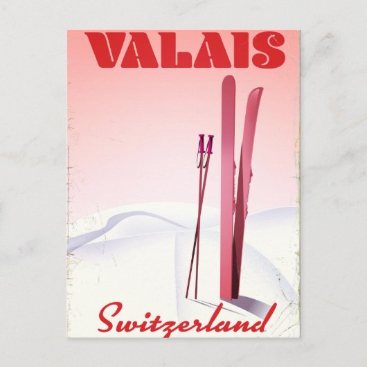 valais Schweiz Vintages Skipposter Postkarte (Vorderseite)