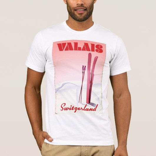 valais Schweiz Vintages Skipposter T-Shirt (Vorderseite)