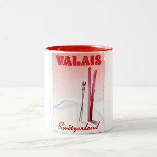 valais Schweiz Vintages Skipposter Zweifarbige Tasse