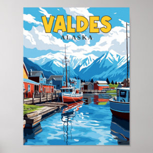 Valdes Alaska USA Vintage-Reiseillustration Poster