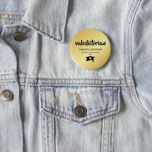 Valedictorian Gold Personalisiert Abschluss Button (Beispiel)