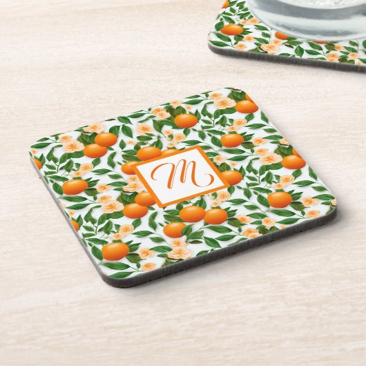 Valencia Orange Blossom Monogram Getränkeuntersetzer (Linke Seite)