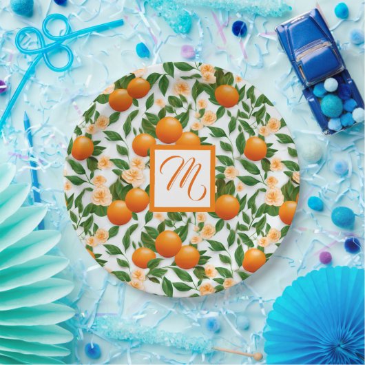 Valencia Orange Blossom Monogram Pappteller (Party)