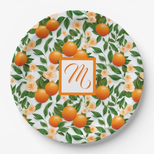 Valencia Orange Blossom Monogram Pappteller (Vorderseite)