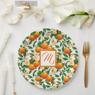 Valencia Orangenblüten Monogramm Pappteller