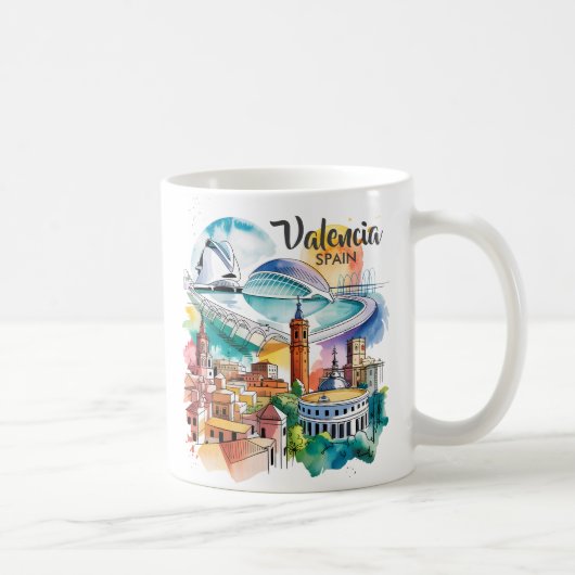 Valencia Spain Cityscape Watercolor Travel Custom Kaffeetasse (Rechts)