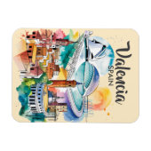 Valencia Spain Cityscape Watercolor Travel Custom Magnet (Horizontal)