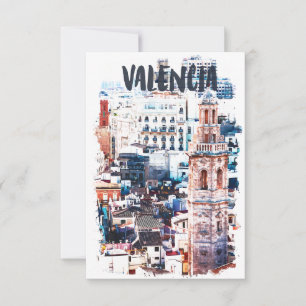 Valencia Spanien Architektur Wasserfarben Stadt Karte