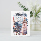 Valencia Spanien Architektur Wasserfarben Stadt Postkarte (Stehend Vorderseite)