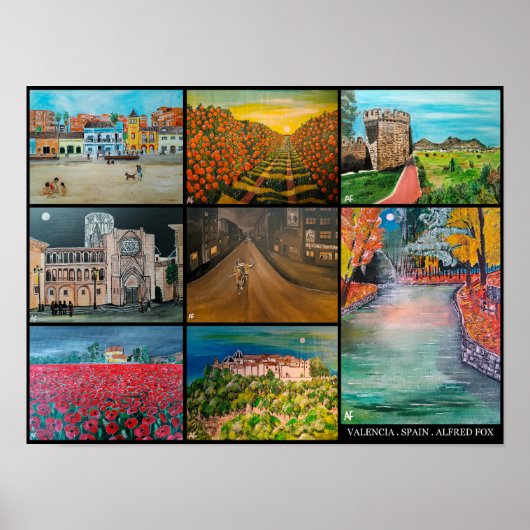 Valencia Spanien Collage Malerei von Alfred Fox Poster (Vorne)