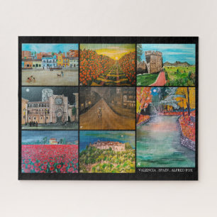 Valencia Spanien Collage-Malerei von Alfred Fox Puzzle