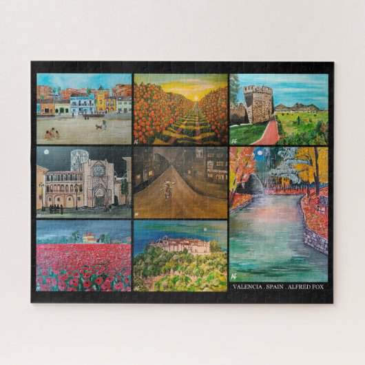 Valencia Spanien Collage-Malerei von Alfred Fox Puzzle (Horizontal)