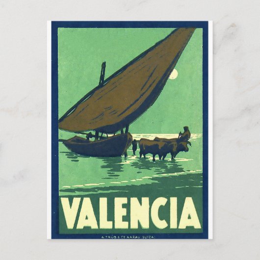 Valencia, Spanien, Fischerboot auf See, Vintage Postkarte (Vorderseite)