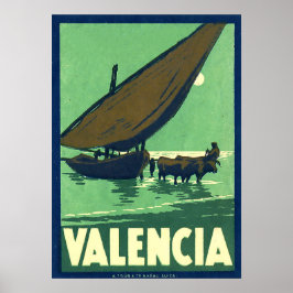 Valencia, Spanien, Fischerboot, Vintag Poster