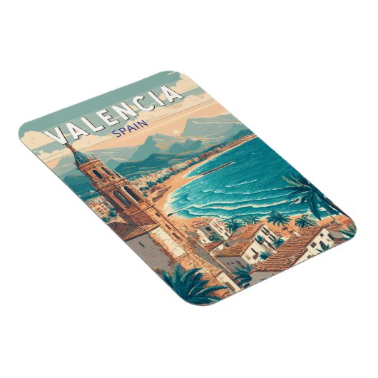 Valencia Spanien Illustration Reisen Vintag Magnet (Rechte Seite)