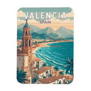 Valencia Spanien Illustration Reisen Vintag Magnet