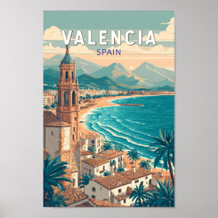 Valencia Spanien Illustration Reisen Vintag Poster