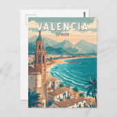 Valencia Spanien Illustration Reisen Vintag Postkarte (Vorne/Hinten)