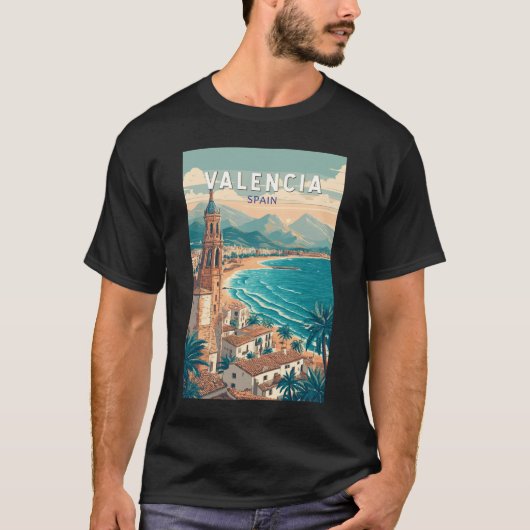 Valencia Spanien Illustration Reisen Vintag T-Shirt (Vorderseite)