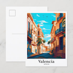 Valencia Spanien Kunst Vintage Reise Illustration Postkarte