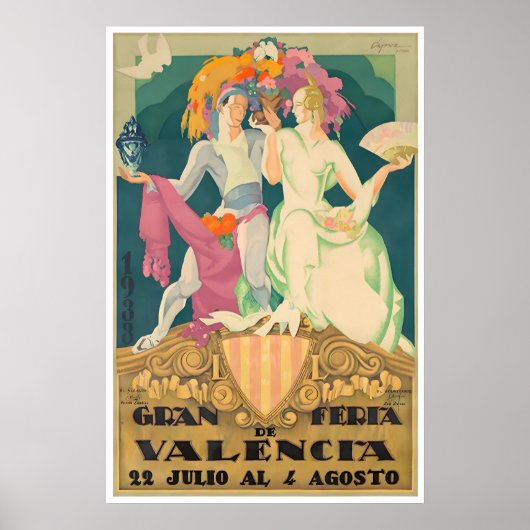 Valencia Spanien Kunst Vintage Spanischer Druck Fe Poster (Vorne)