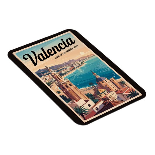 Valencia Spanien Küste Illustration Reisen Art Ret Magnet (Rechte Seite)