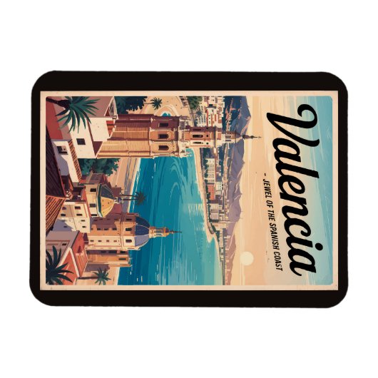 Valencia Spanien Küste Illustration Reisen Art Ret Magnet (Horizontal)