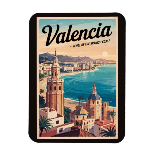 Valencia Spanien Küste Illustration Reisen Art Ret Magnet (Vertikal)