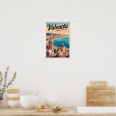 Valencia Spanien Küste Illustration Reisen Art Ret Poster (Küche)