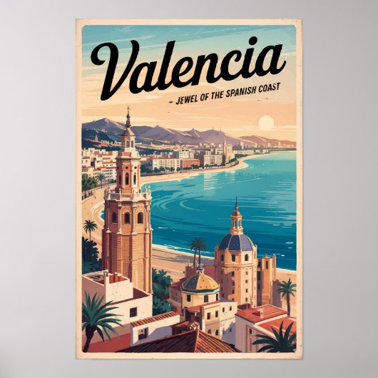 Valencia Spanien Küste Illustration Reisen Art Ret Poster (Vorne)