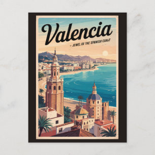 Valencia Spanien Küste Illustration Reisen Art Ret Postkarte