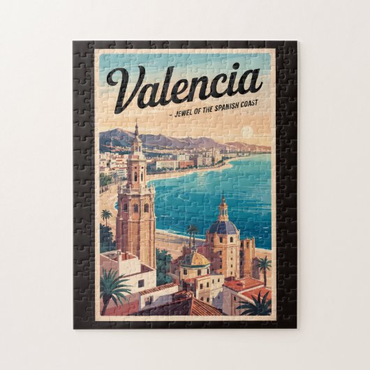 Valencia Spanien Küste Illustration Reisen Art Ret Puzzle (Vertikal)
