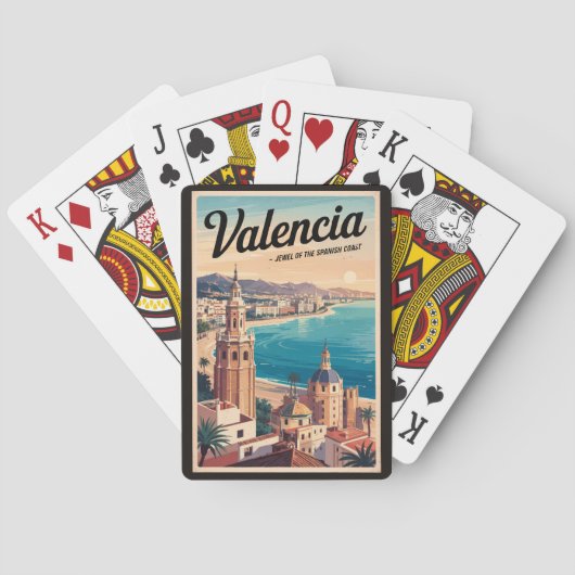 Valencia Spanien Küste Illustration Reisen Art Ret Spielkarten (Rückseite)