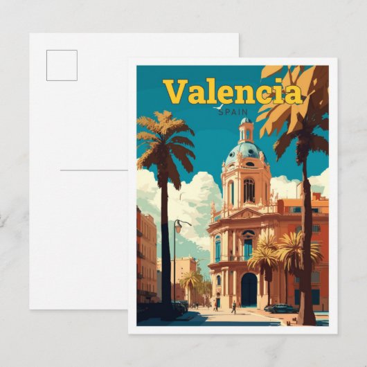 Valencia Spanien Reisen Vintage Illustration Postkarte (Vorne/Hinten)