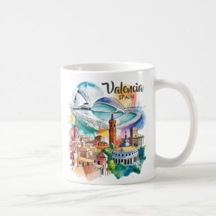 Valencia Spanien Stadtlandschaft Aquarell Reise in Kaffeetasse