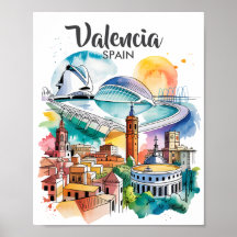 Valencia Spanien Stadtlandschaft Aquarell Reise in