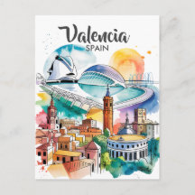 Valencia Spanien Stadtlandschaft Aquarell Reise in