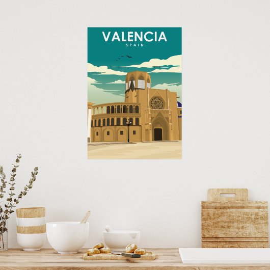 Valencia Spanien Vintag Minimales Reiseplakat Poster (Küche)