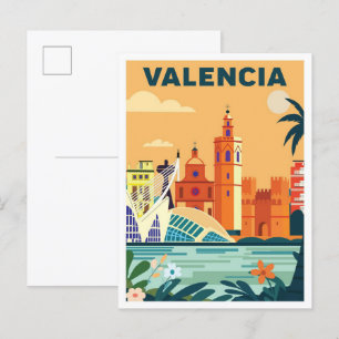 Valencia Spanien Vintage-Illustration Reise Postkarte