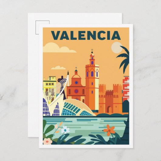 Valencia Spanien Vintage Illustrationsreise Postkarte (Vorne/Hinten)