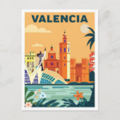 Valencia Spanien Vintage Illustrationsreise Postkarte (Vorderseite)