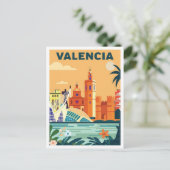 Valencia Spanien Vintage Illustrationsreise Postkarte (Stehend Vorderseite)
